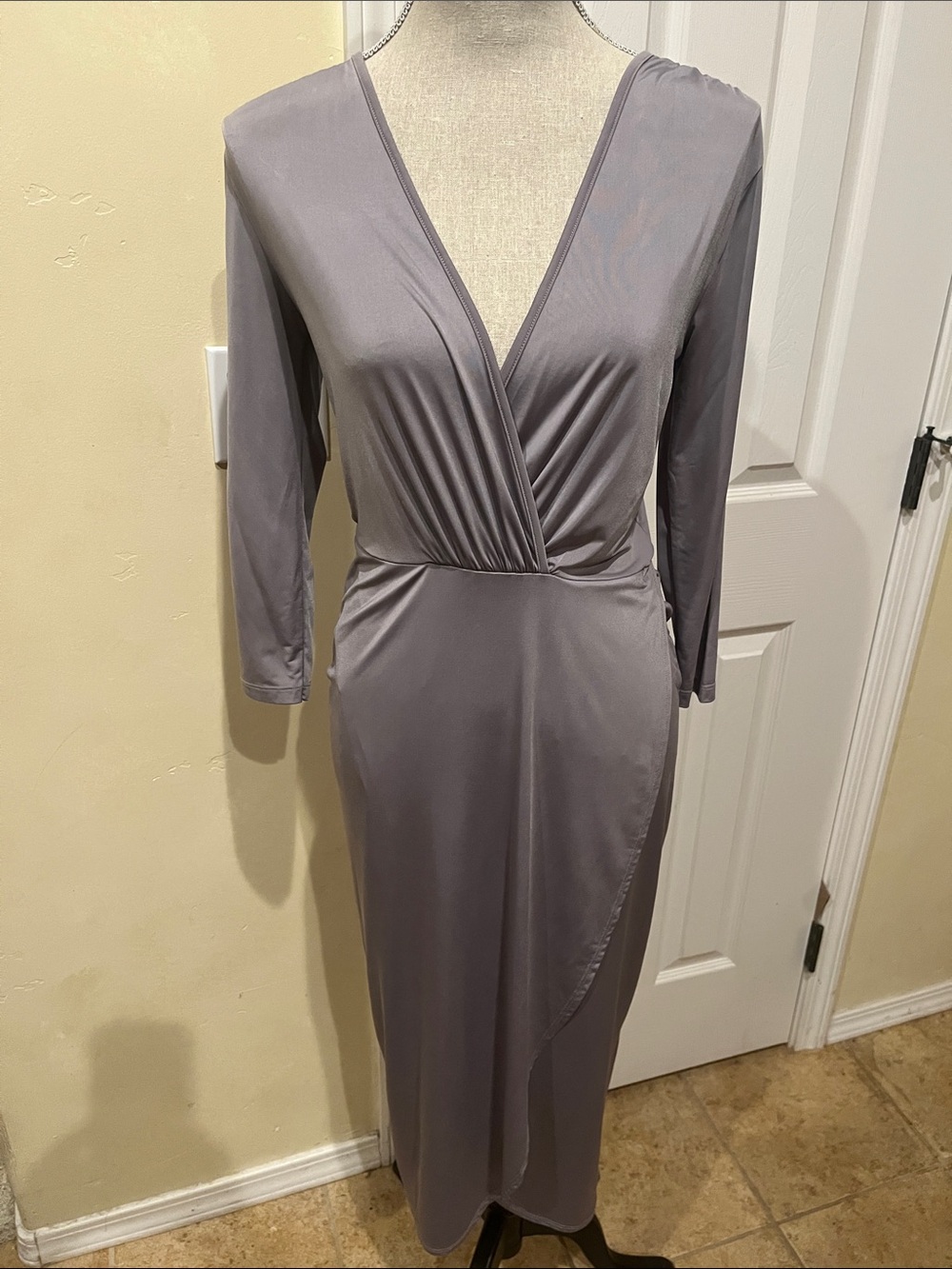 ASOS Silver Gray Wrap-Style Midi Dress